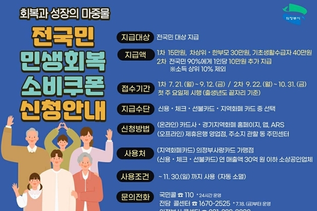 의정부시, '민생회복 소비쿠폰' 오는 21일부터 신청 접수