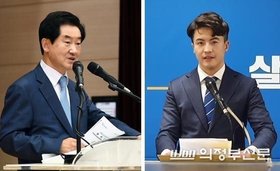 안병용 의정부시장(왼쪽)과 더불어민주당 의정부갑 오영환 후보(오른쪽)