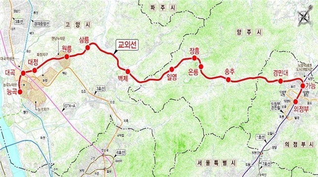 지난 2004년 운행이 중단된 교외선 노선도